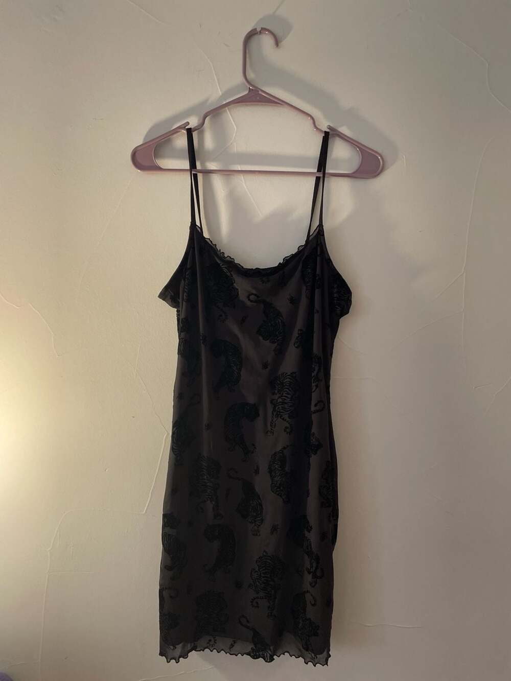 H&M Divided Black Mesh Tiger Print Slip Dress Size L